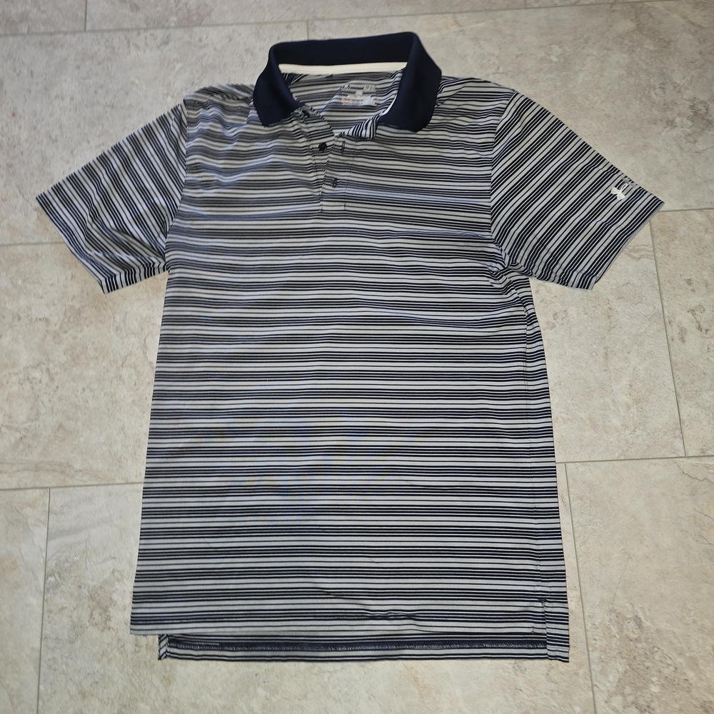 Under Armor Striped Polo Golf Shirt Mens Small